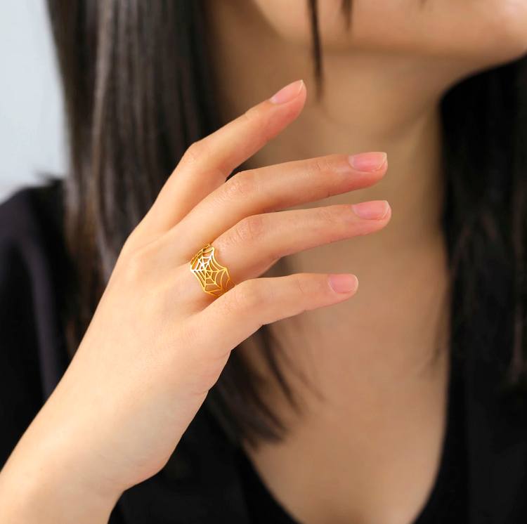 Quality 316L Stainless Steel Creative Spider Web Adjustable Ring - Image 6