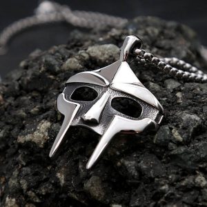 Men's Quality 316L Stainless Steel MF Doom Spartan Mask Vintage Pendant Necklace