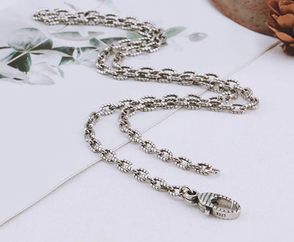 Genuine Handmade 925 Sterling Silver Customized Strip Pattern 4MM Chain Necklace