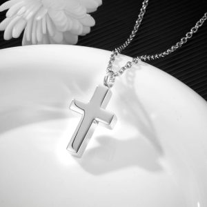 Stainless Steel Cremation Keepsake Elegant Cross Pendant Necklace