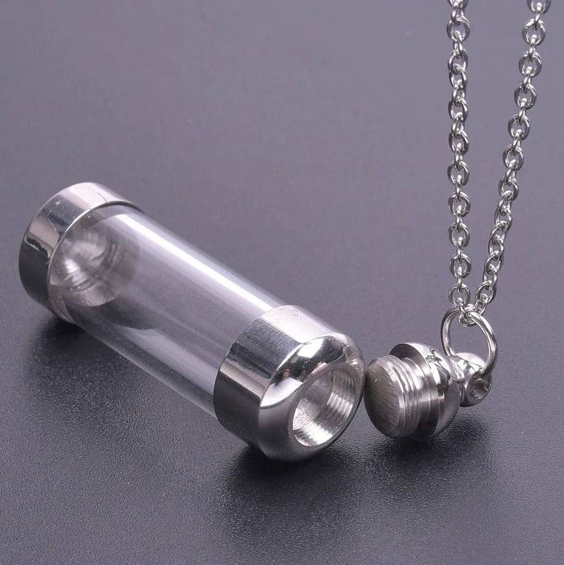 1PC Stainless Steel Cremation Keepsake Acrylic/Glass Vial Pendant Necklace - Image 2