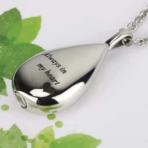 Elegant Stainless Steel "Always in my Heart" Teardrop Cremation Keepsake Pendant