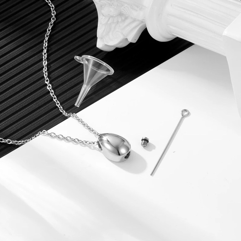 Elegant Stainless Steel Cremation Keepsake Waterdrop Pendant Necklace - Image 2