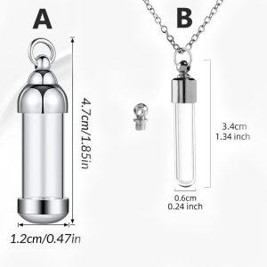 1PC Stainless Steel Cremation Keepsake Acrylic/Glass Vial Pendant Necklace