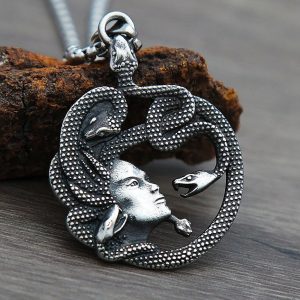 Vintage Stainless Steel Greek Mythology Medusa Amulet Pendant Necklace