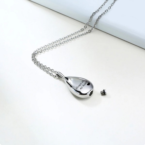 Elegant Stainless Steel "Always in my Heart" Teardrop Cremation Keepsake Pendant - Image 2