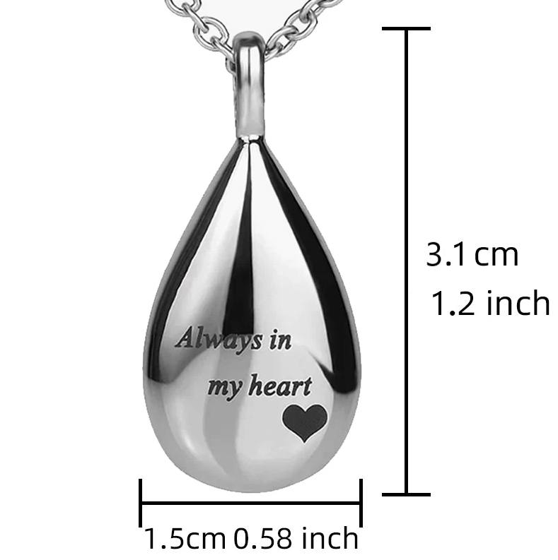 Elegant Stainless Steel "Always in my Heart" Teardrop Cremation Keepsake Pendant - Image 5