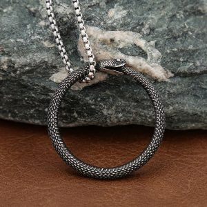 Vintage 316L Stainless Steel Viking Snakehead Amulet Pendant Necklace