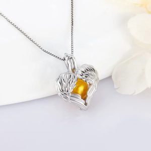 Genuine 925 Sterling Silver Exquisite Angel Wings Pearl Cage Pendant Necklace