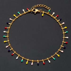 Stainless Steel Colorful Enamel Waterdrop Charm Bracelet/Anklet Chain
