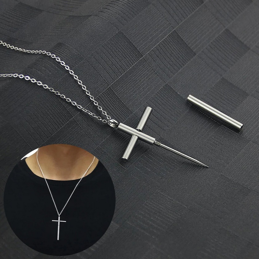 Quality Stainless Steel Creative Pick Design Cross Pendant Necklace
