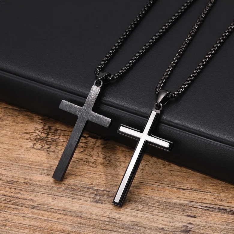 Quality Stainless Steel Enforced Double Layer Cross Design Pendant Necklace - Image 3