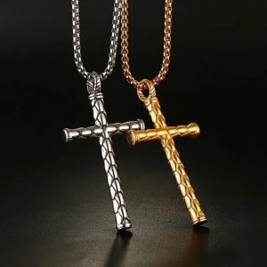 Men's Stainless Steel Creative Dragon Scale Design Cross Pendant Necklace