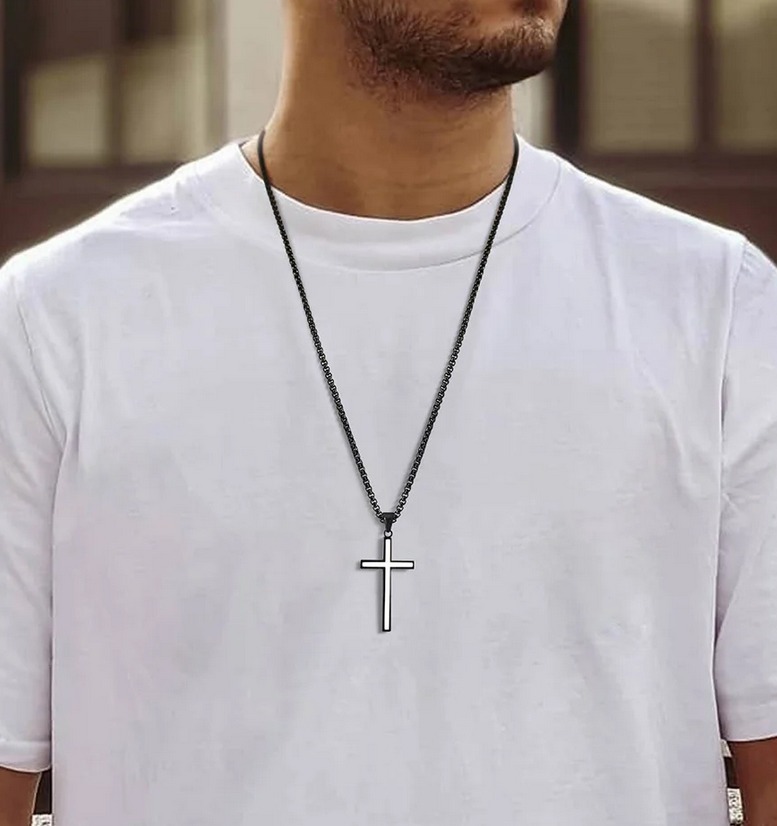 Quality Stainless Steel Enforced Double Layer Cross Design Pendant Necklace - Image 2