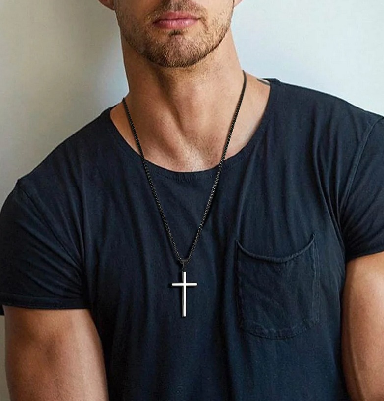 Quality Stainless Steel Enforced Double Layer Cross Design Pendant Necklace - Image 4