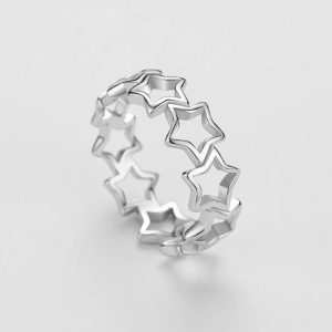 Exquisite 925 Sterling Silver Creative Design Hollow Star Ring