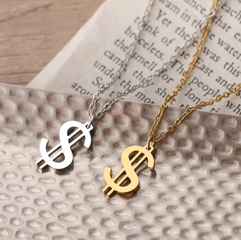 Cool Stainless Steel Dollar Currency Symbol Pendant Necklace - Image 2