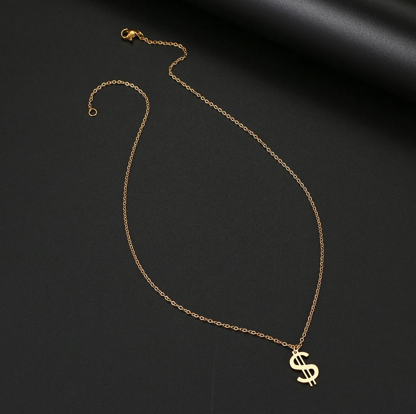 Cool Stainless Steel Dollar Currency Symbol Pendant Necklace - Image 3