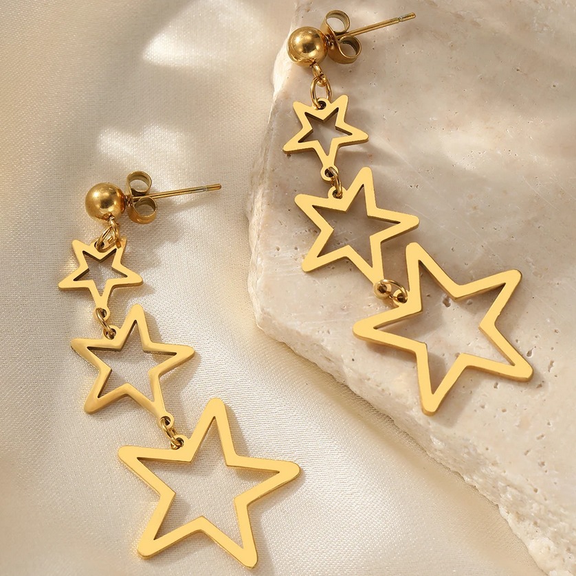 Exquisite Stainless Steel Creative Design Dangle Star Stud Earrings - Image 4