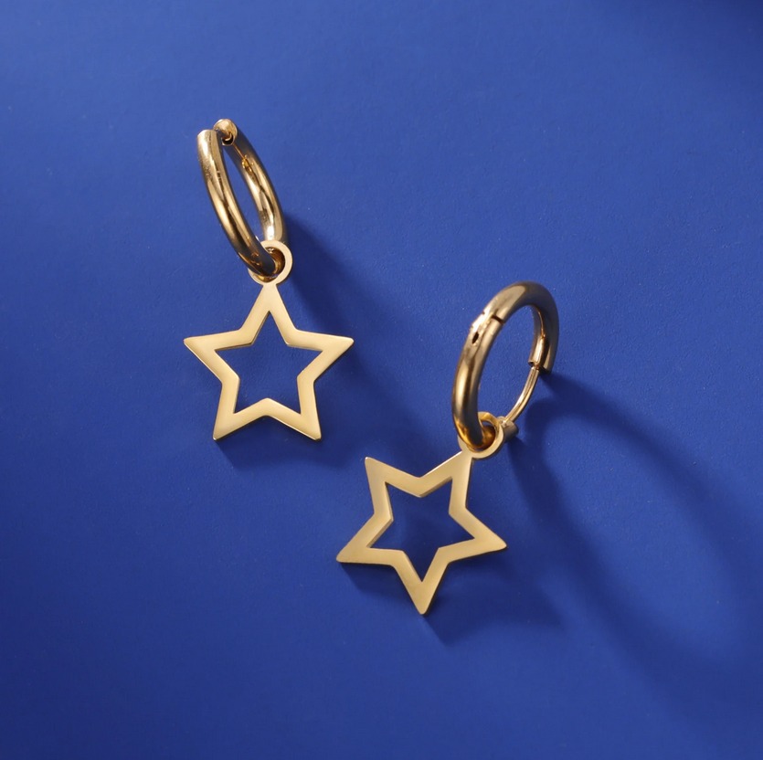 Exquisite Stainless Steel Creative Design Dangle Star Stud Earrings - Image 8