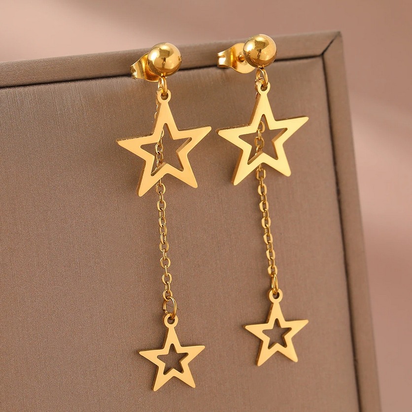 Exquisite Stainless Steel Creative Design Dangle Star Stud Earrings - Image 6