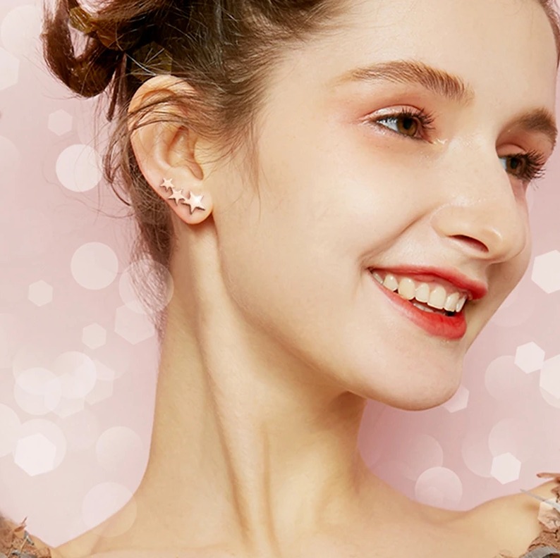 Exquisite Stainless Steel Creative Design Dangle Star Stud Earrings - Image 3