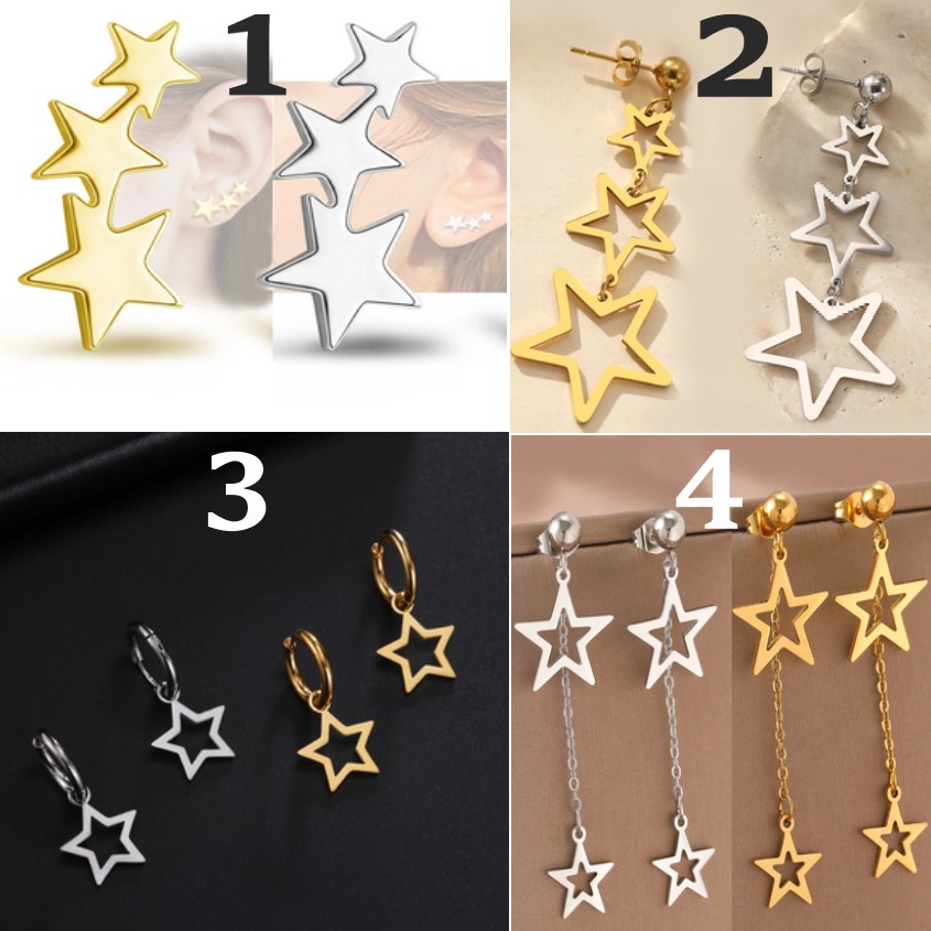 Exquisite Stainless Steel Creative Design Dangle Star Stud Earrings