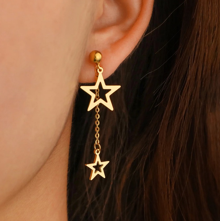 Exquisite Stainless Steel Creative Design Dangle Star Stud Earrings - Image 7