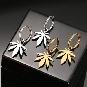 Elegant Stainless Steel Classic Maple Leaf Hoop/Stud Earrings