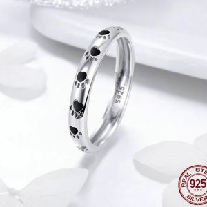 Classic 925 Sterling Silver Creative Paw Print Design Ring