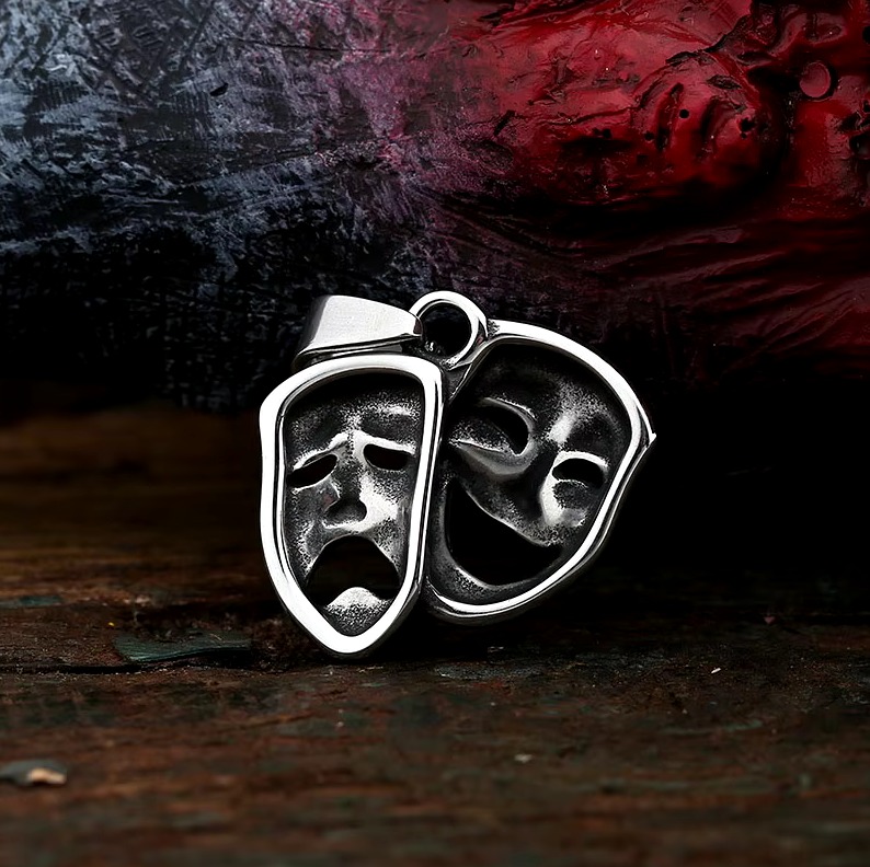 Retro 316L Stainless Steel Smile & Cry Personality Pendant Necklace - Image 4