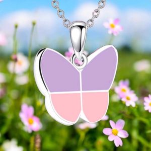 Stainless Steel Purple Pink Serene Butterfly Cremation Keepsake Pendant Necklace