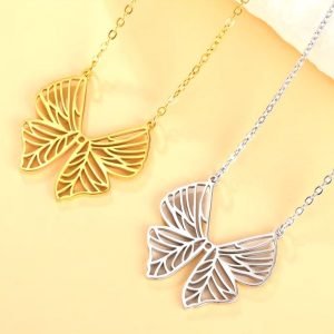 Exquisite Stainless Steel Hollow Butterfly Wings Pendant Necklace