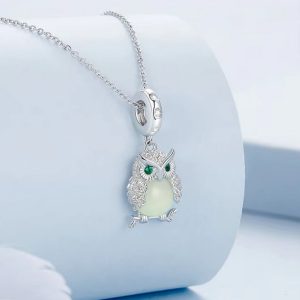 Exquisite Platinum 925 Sterling Silver Glow In The Dark Owl Charm Pendant