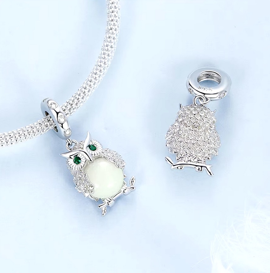 Exquisite Platinum 925 Sterling Silver Glow In The Dark Owl Charm Pendant - Image 5