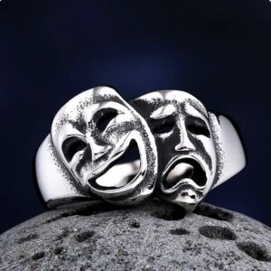 Retro 316L Polished Stainlesss Steel Smile & Cry Personality Ring