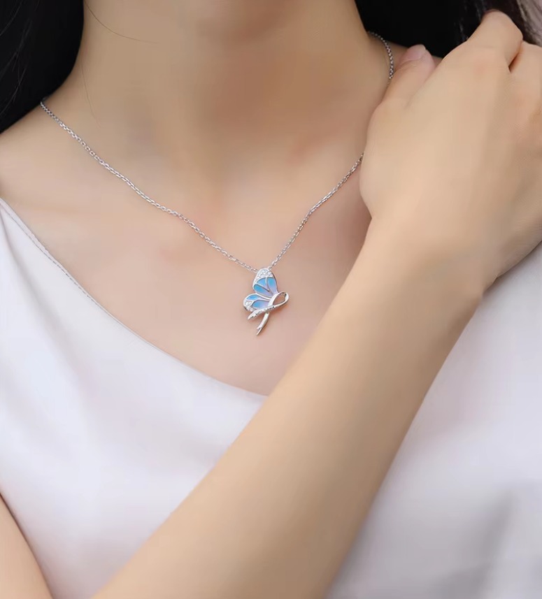 Platinum 925 Sterling Silver Gradient Butterfly Awareness Ribbon Pendant - Image 2