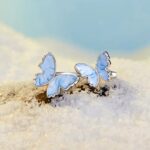 Luxury 18K 925 Sterling Silver Adjustable Blue Double Butterfly Ring (Size 6-9)
