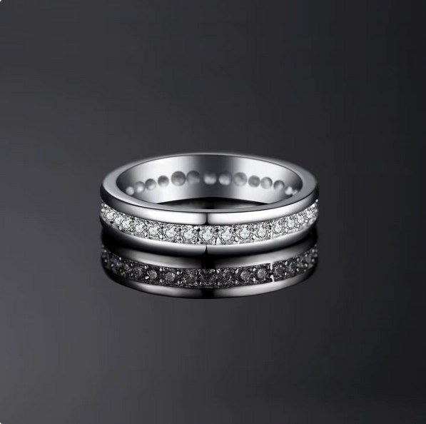 Exquisite 925 Sterling Silver Dazzling Center Pave Eternity Band