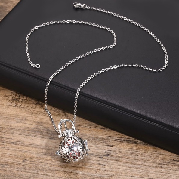 Stainless Steel Cremation Keepsake Hollow Floral Locket Pendant Necklace - Image 5