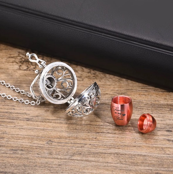 Stainless Steel Cremation Keepsake Hollow Floral Locket Pendant Necklace - Image 3